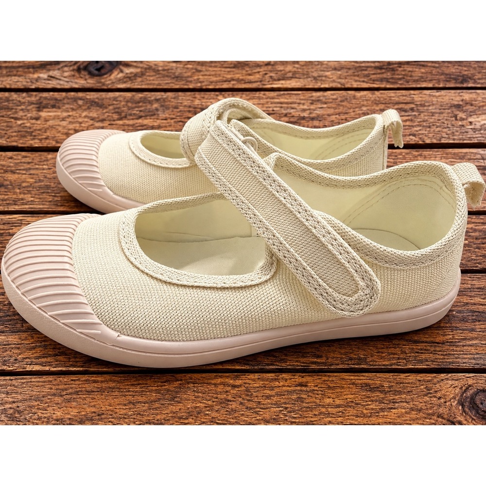 Cat & Jack Girls Cream Canvas Mary Jane Sneakers Size 12 Hook and Loop Closure
